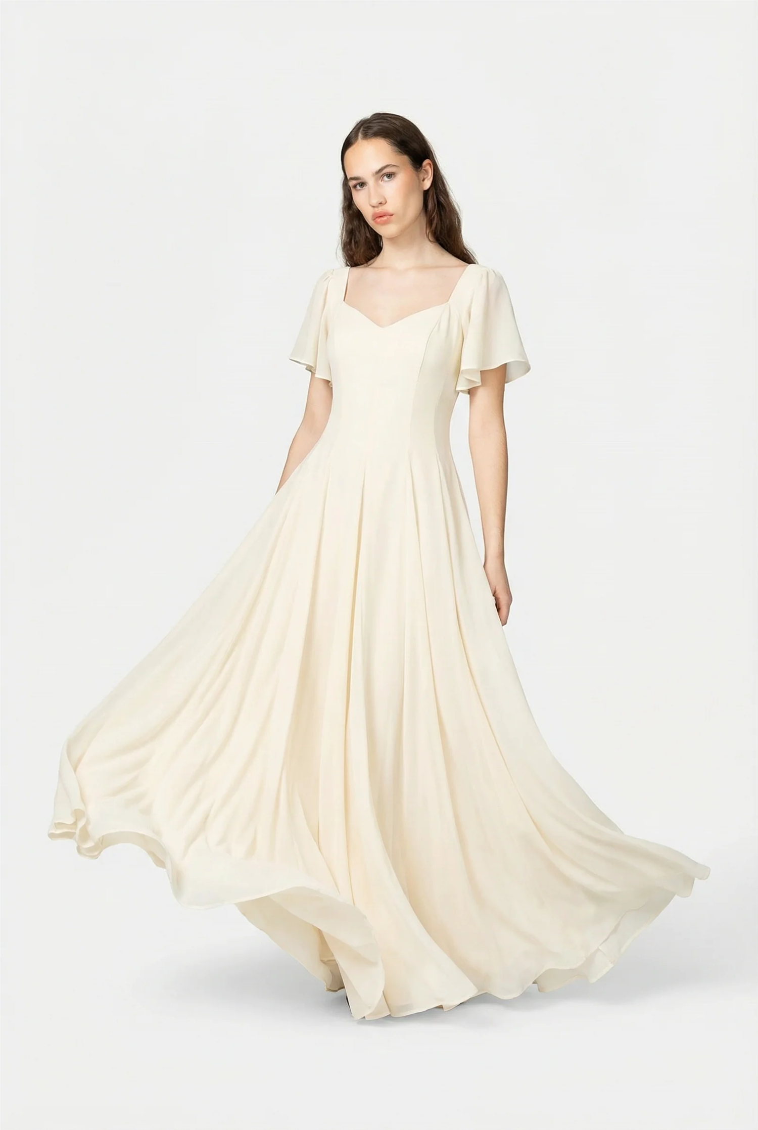 Kjoler | Alette Maxi Dress Flutter Sleeve Ivory
